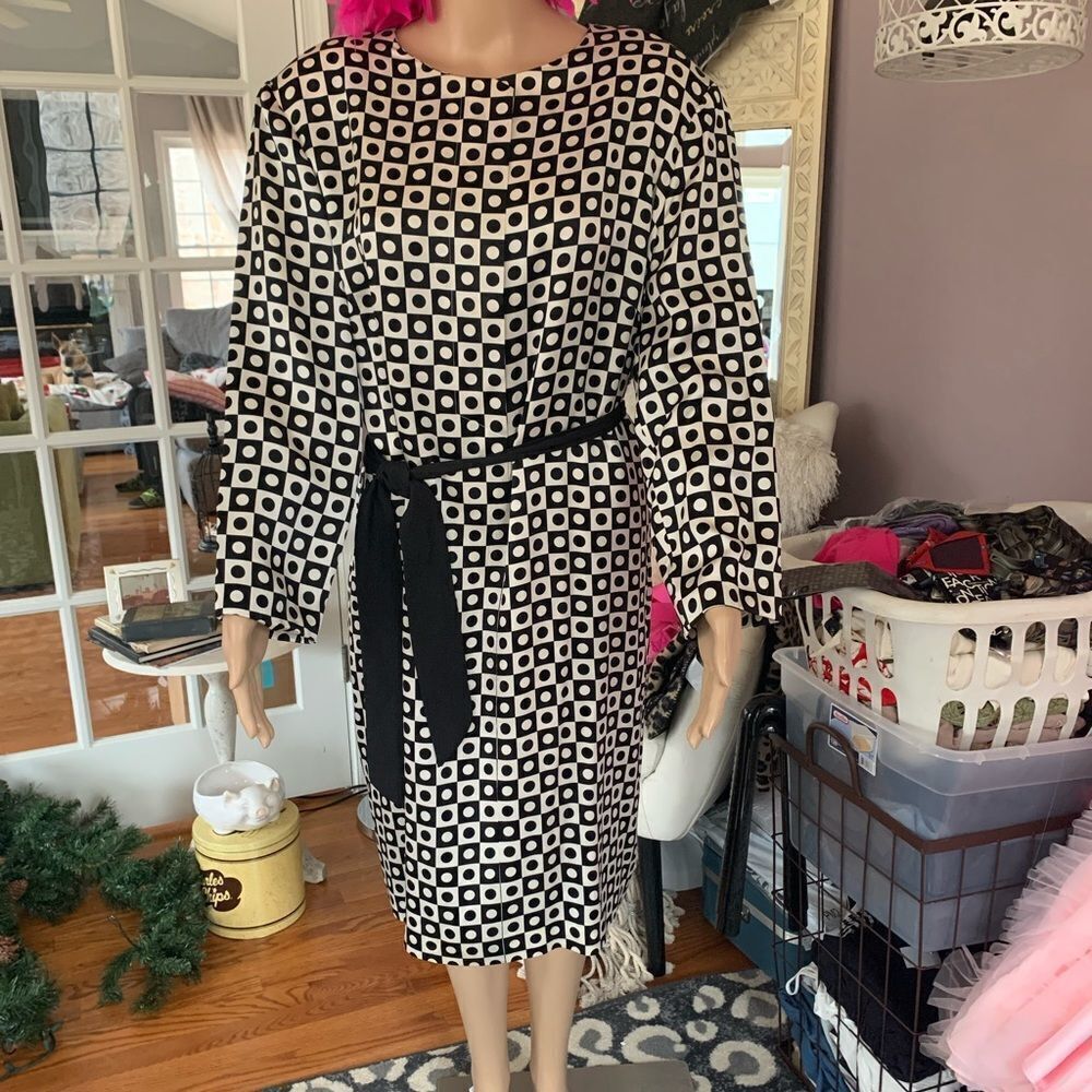 Mr. Cho Vintage Silk Geometric Mod Belted Dress sz 12